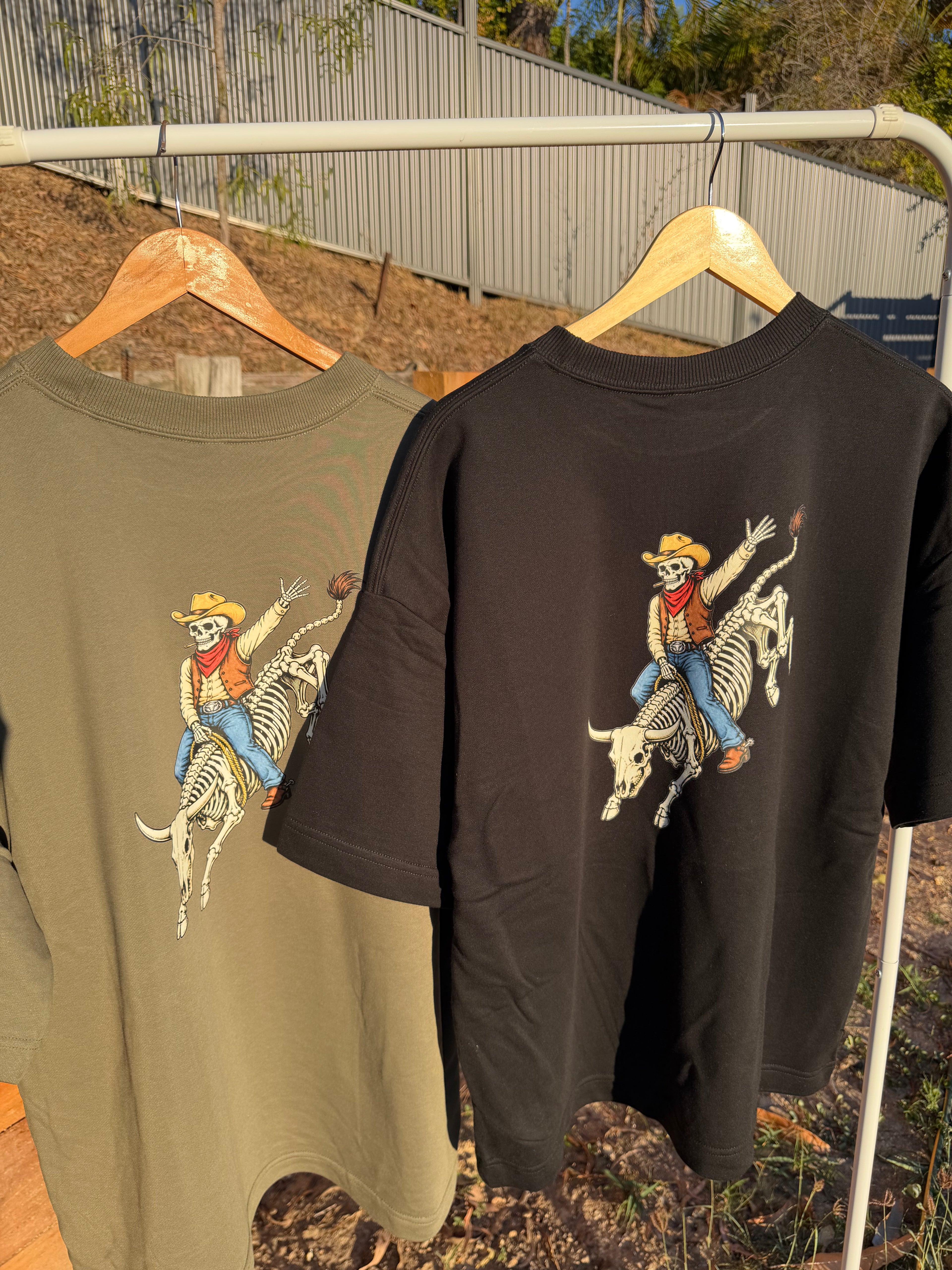 HEAVYWEIGHT French Terry T-shirt - Skele-Bucking Bull